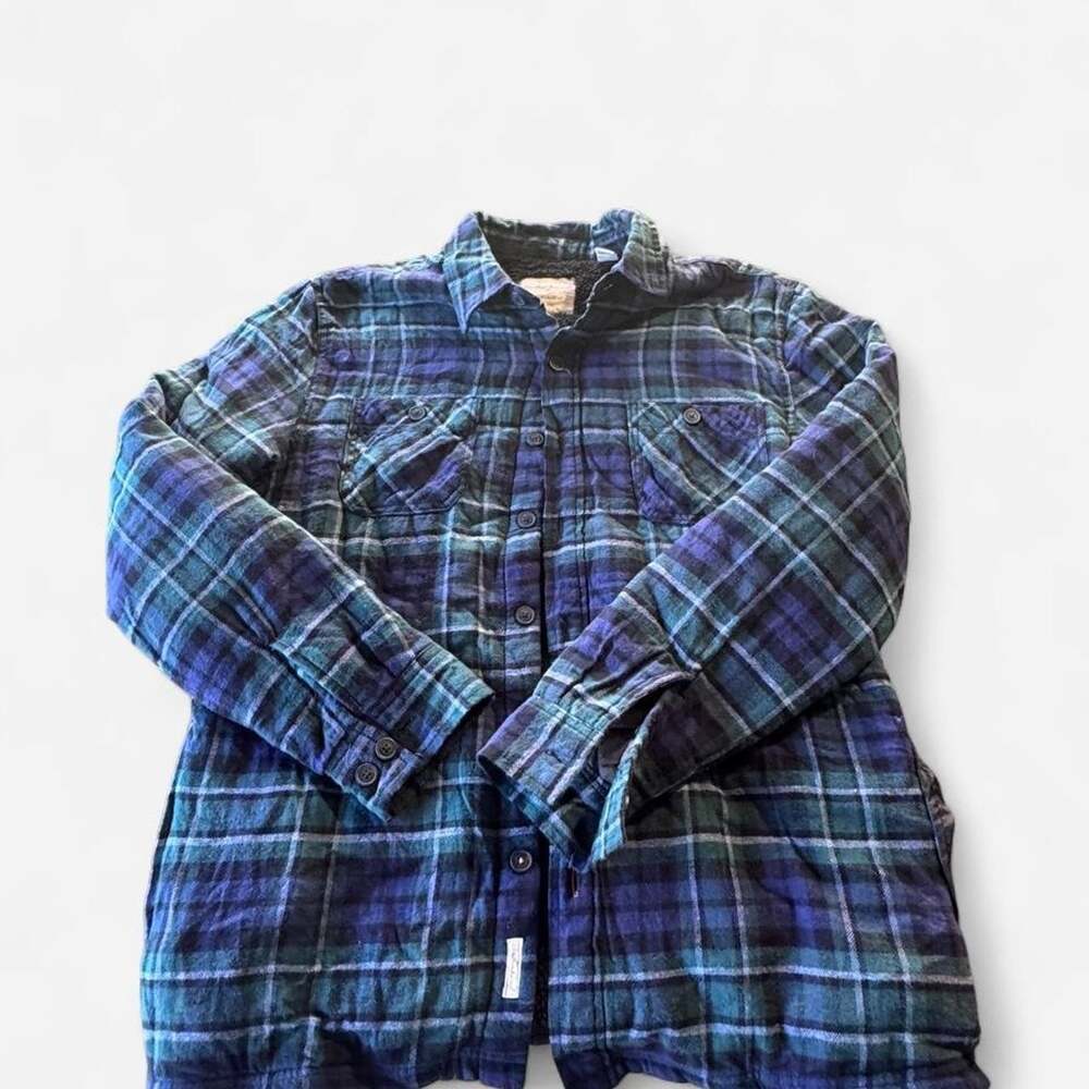 Weatherproof men size Large fleece lined shirt jacket plaid flannel 100% cotton